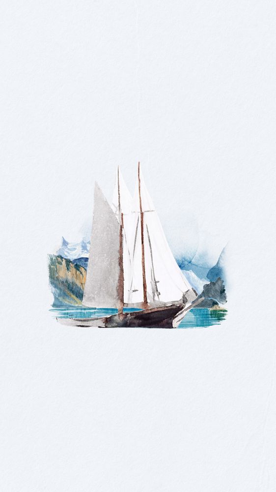 Watercolor sailboat mobile wallpaper, editable remix design