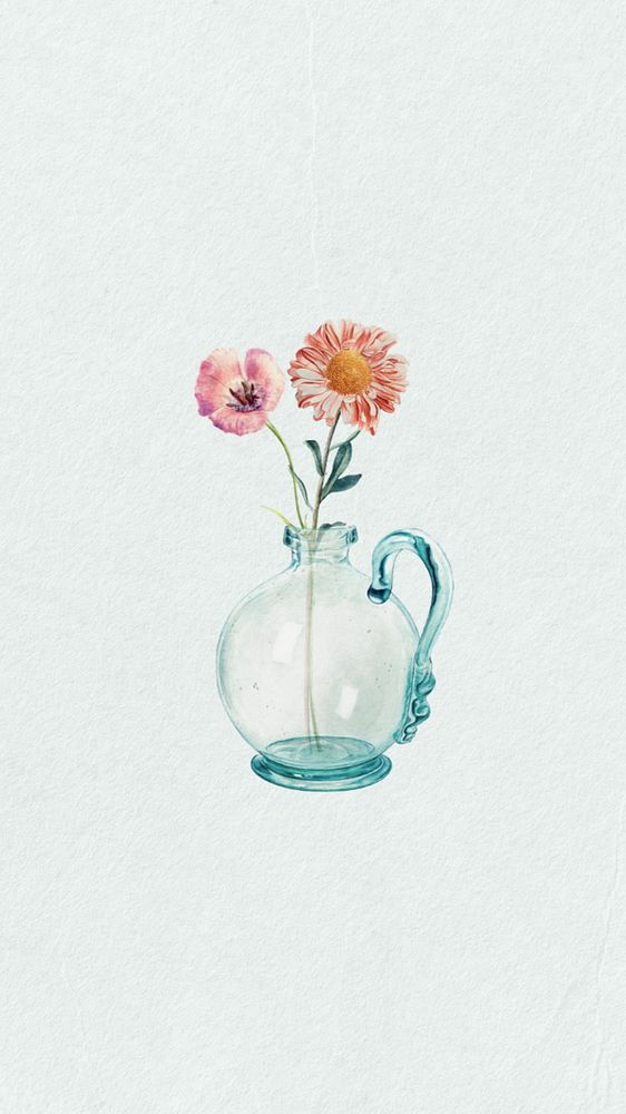 Watercolor flower vase mobile wallpaper, editable remix design