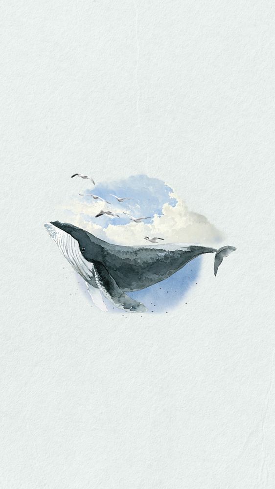 Watercolor humpback whale mobile wallpaper, editable environment remix