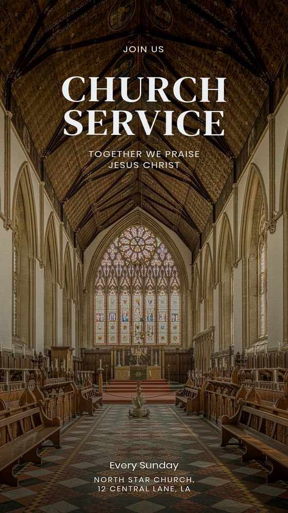 Church service Instagram story template, editable text