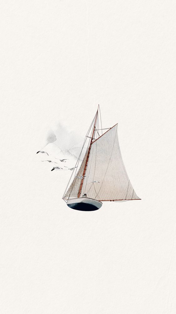 Watercolor sailboat mobile wallpaper, editable remix design