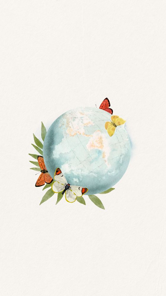 Watercolor environmental globe mobile wallpaper, editable remix design