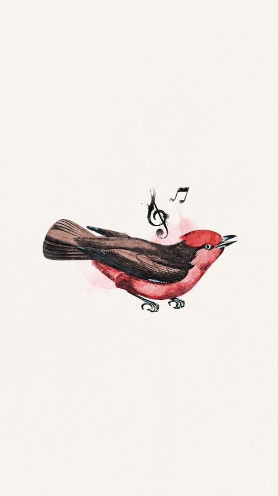 Watercolor singing bird mobile wallpaper, editable remix design