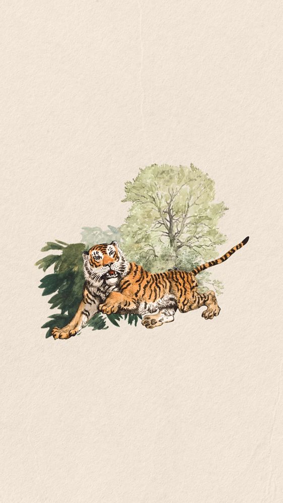 Watercolor tiger mobile wallpaper, editable remix design