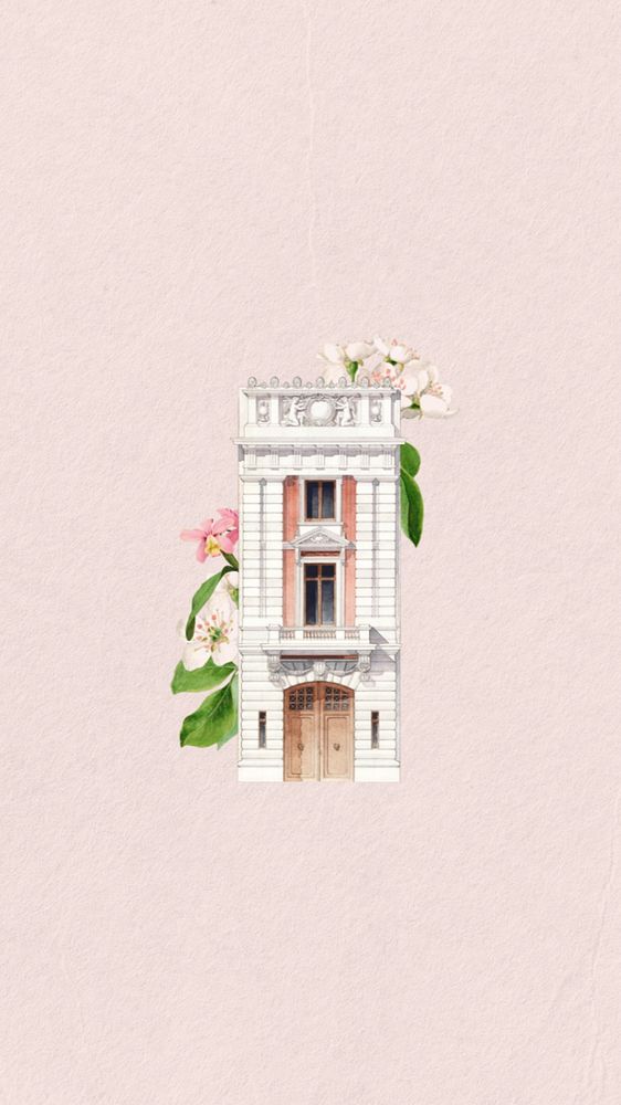 Watercolor building exterior mobile wallpaper, editable remix design