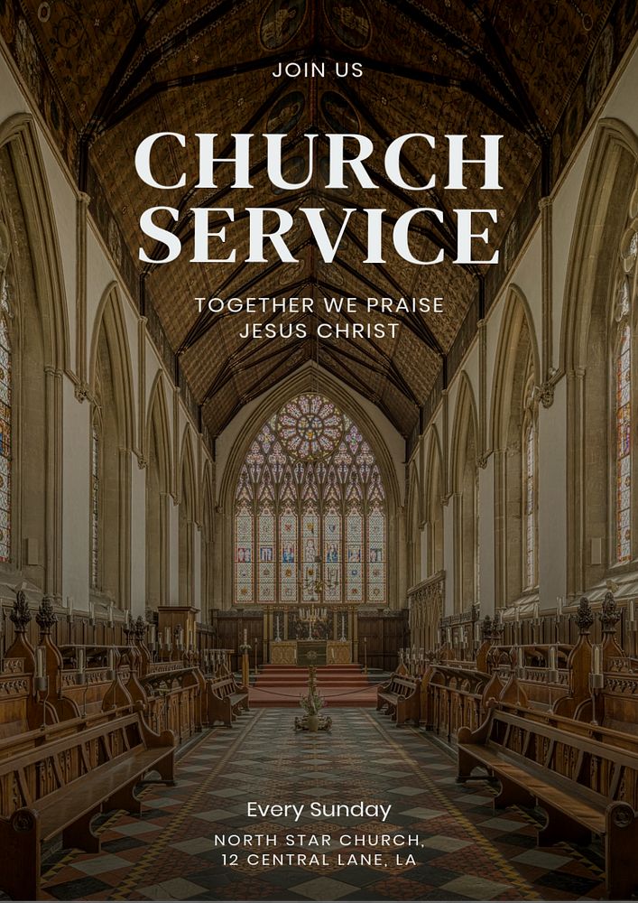 Church service poster template, editable text & design