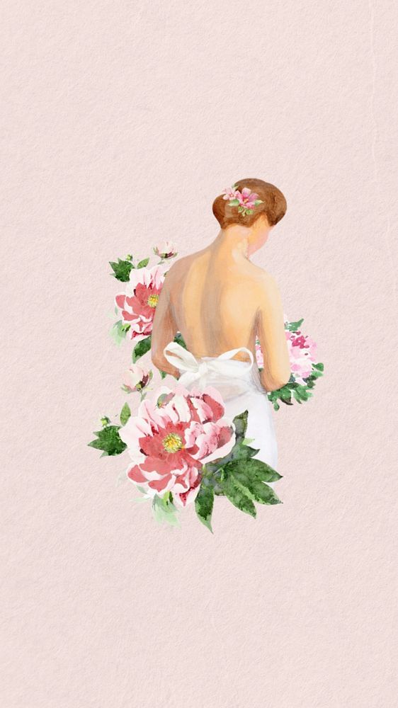 Watercolor bride mobile wallpaper, editable remix design