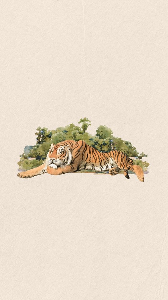 Tiger watercolor mobile wallpaper, editable remix design