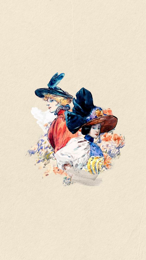 Watercolor Victorian women mobile wallpaper, editable remix design