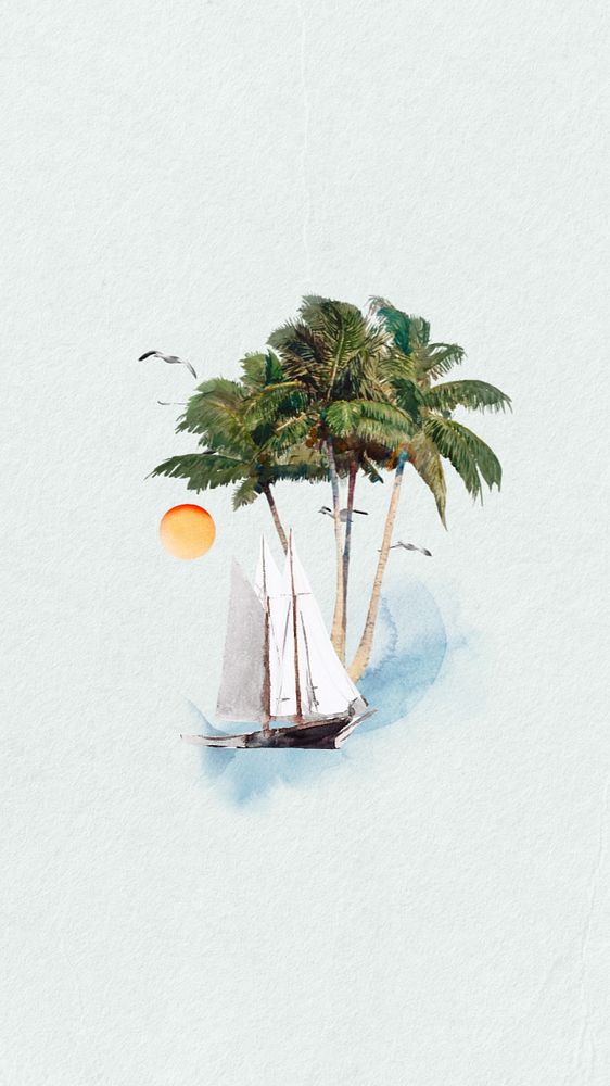 Watercolor sailboat mobile wallpaper, editable remix design