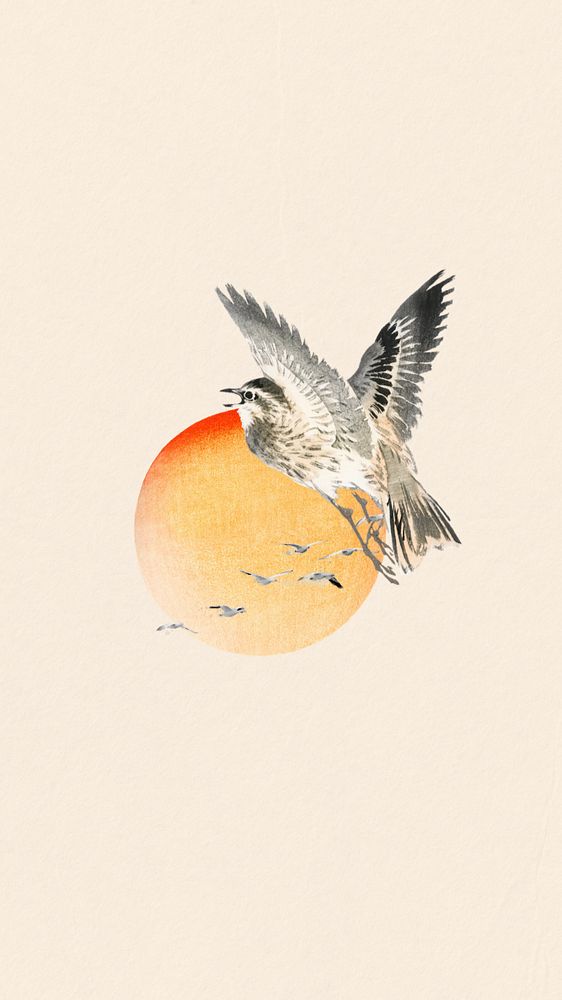 Flying birds watercolor mobile wallpaper, editable remix design