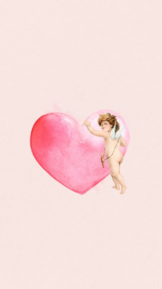 Watercolor Valentine's cupid mobile wallpaper, editable remix design