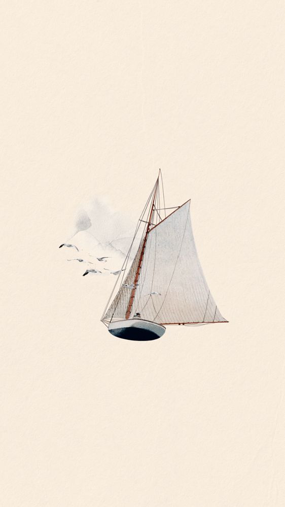 Watercolor sailboat mobile wallpaper, editable remix design