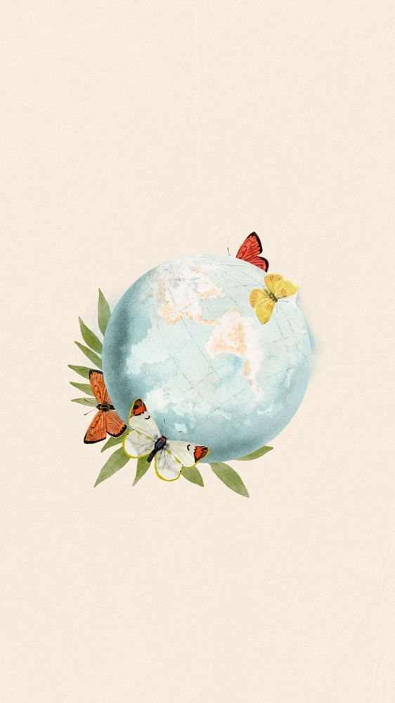 Watercolor environmental globe mobile wallpaper, editable remix design