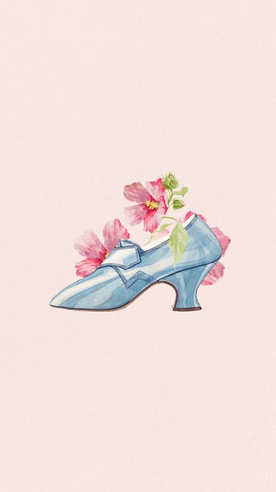 Watercolor vintage shoe mobile wallpaper, editable remix design