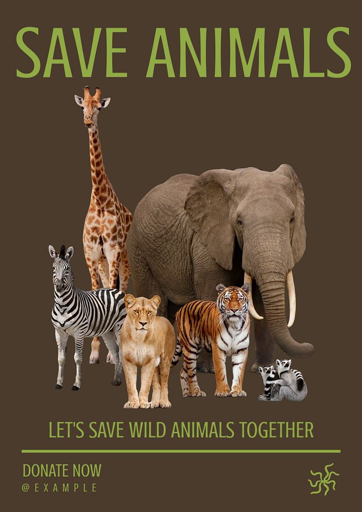 Save animals poster template, editable text & design