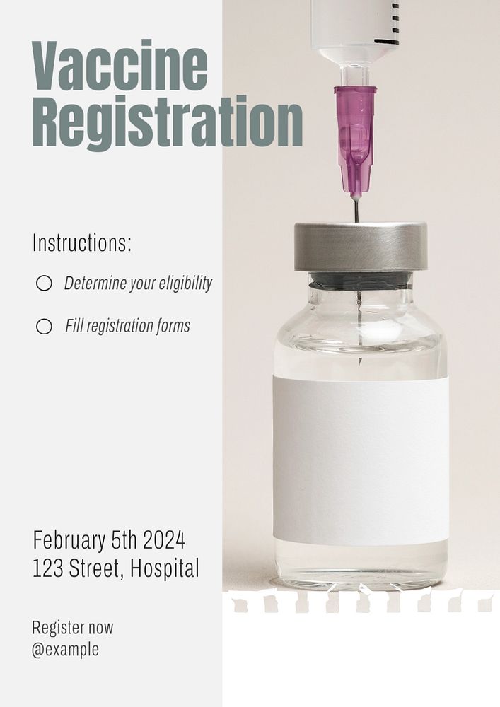 Vaccine registration  poster template, editable text & design