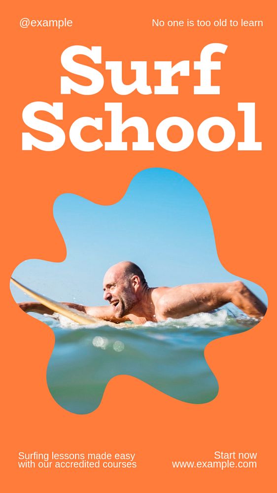 Surf school  Instagram story template, editable text