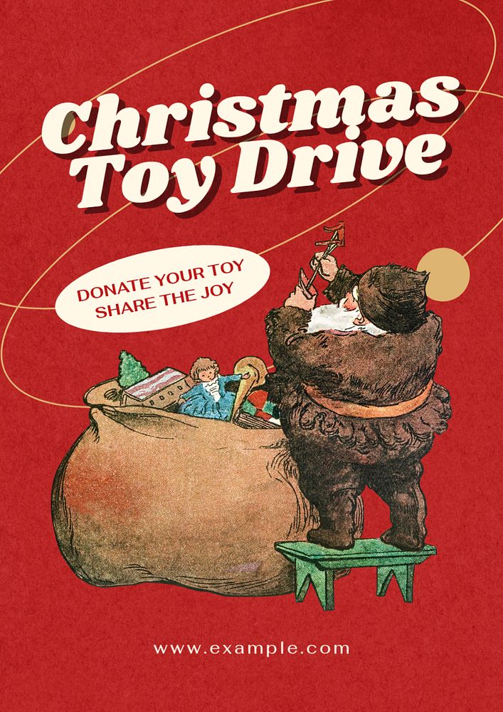 Christmas toy drive poster template, editable text & design