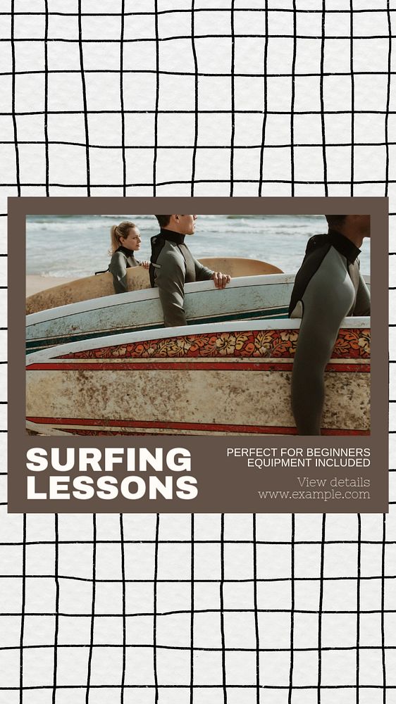 Surfing lessons  Instagram story template, editable text