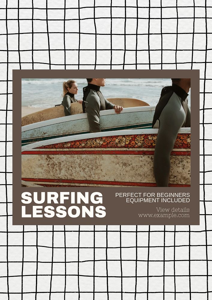 Surfing lessons  poster template, editable text & design