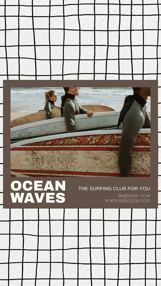 Surfing club  Instagram story template, editable text