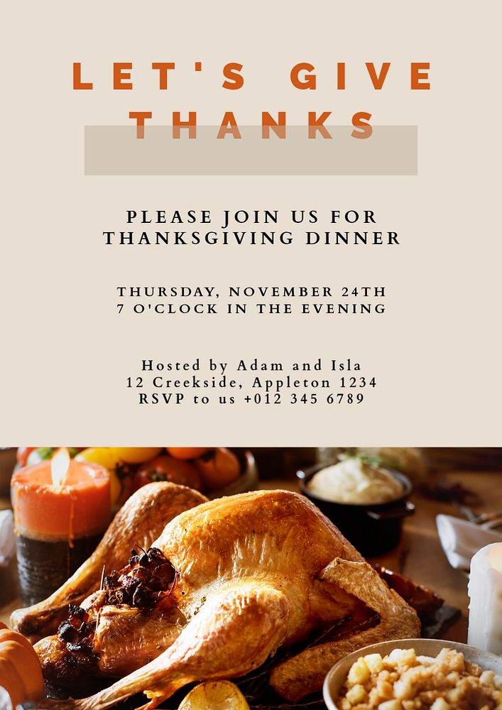 Thanksgiving dinner invitation post template, editable social media design