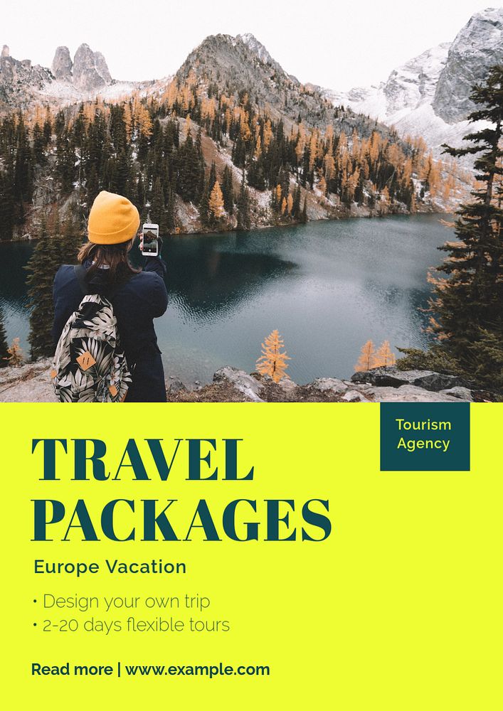 Travel package poster template, editable text & design