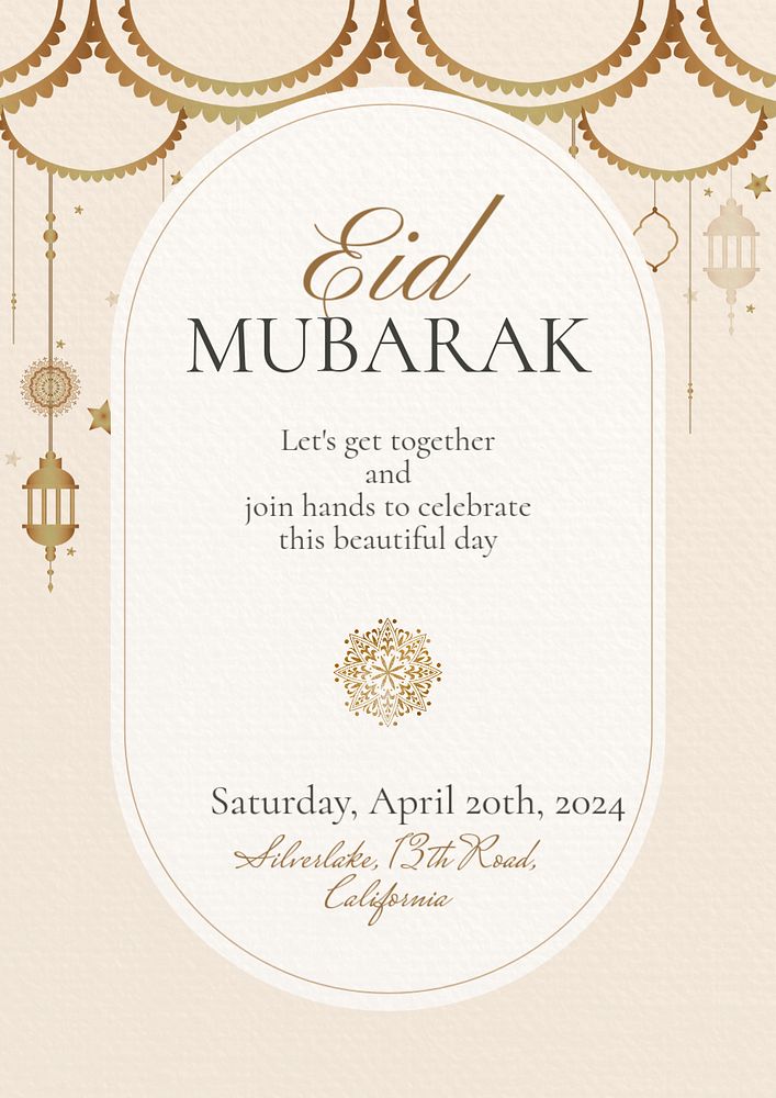 Eid mubarak poster template, editable text & design