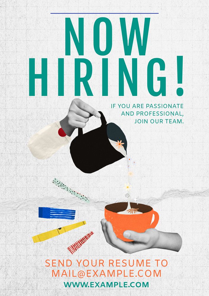 Now hiring! poster template, editable text & design