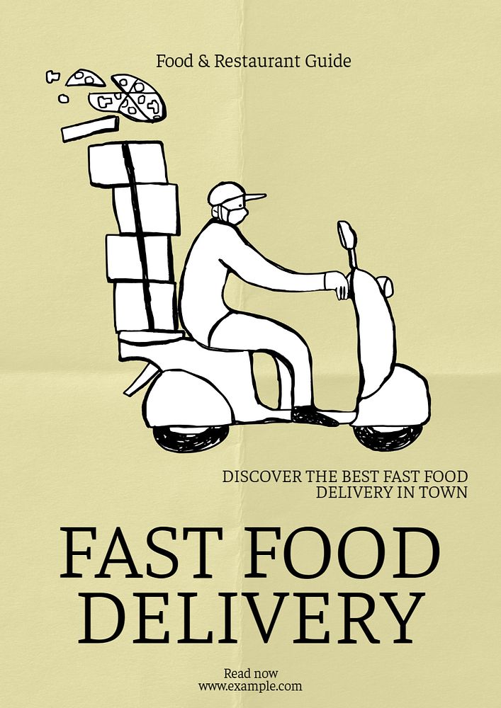 Fast food delivery poster template, editable text & design