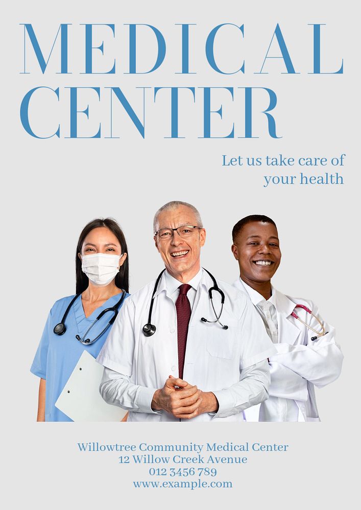 Medical center poster template, editable text & design