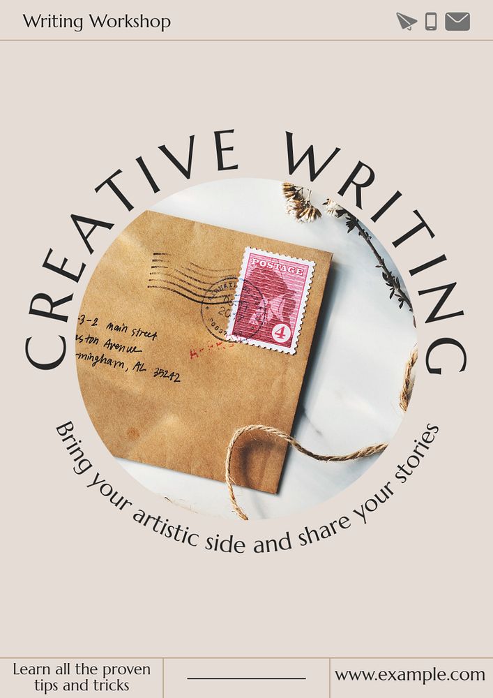 Creative writing workshop  poster template, editable text & design