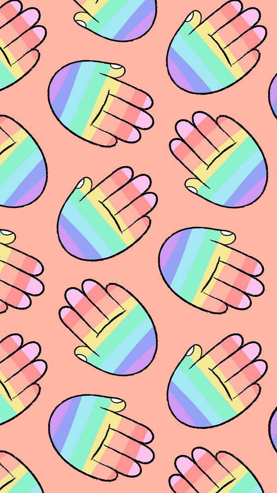 Rainbow hands iPhone wallpaper illustration, pride color editable design