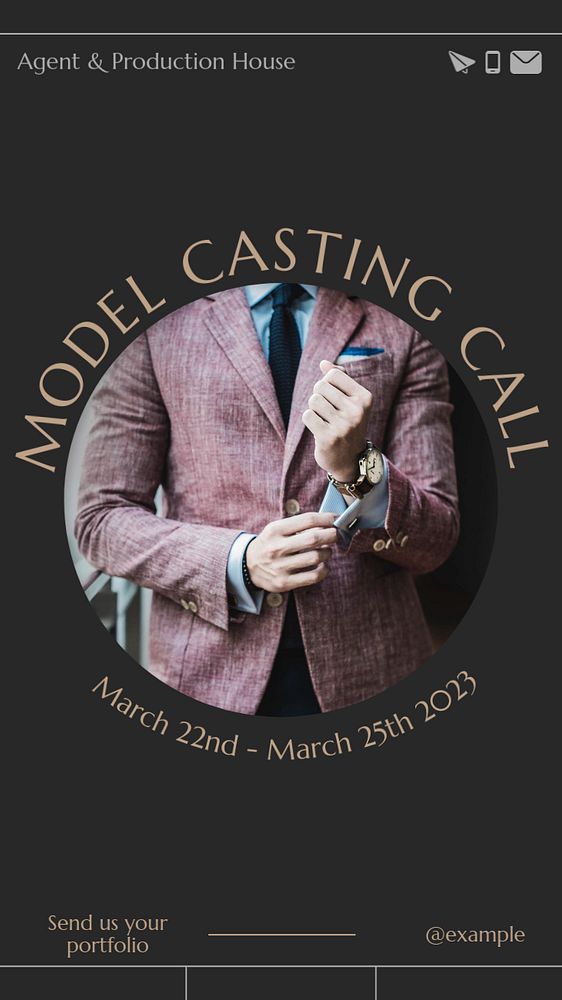 Model casting call  Instagram story template, editable text