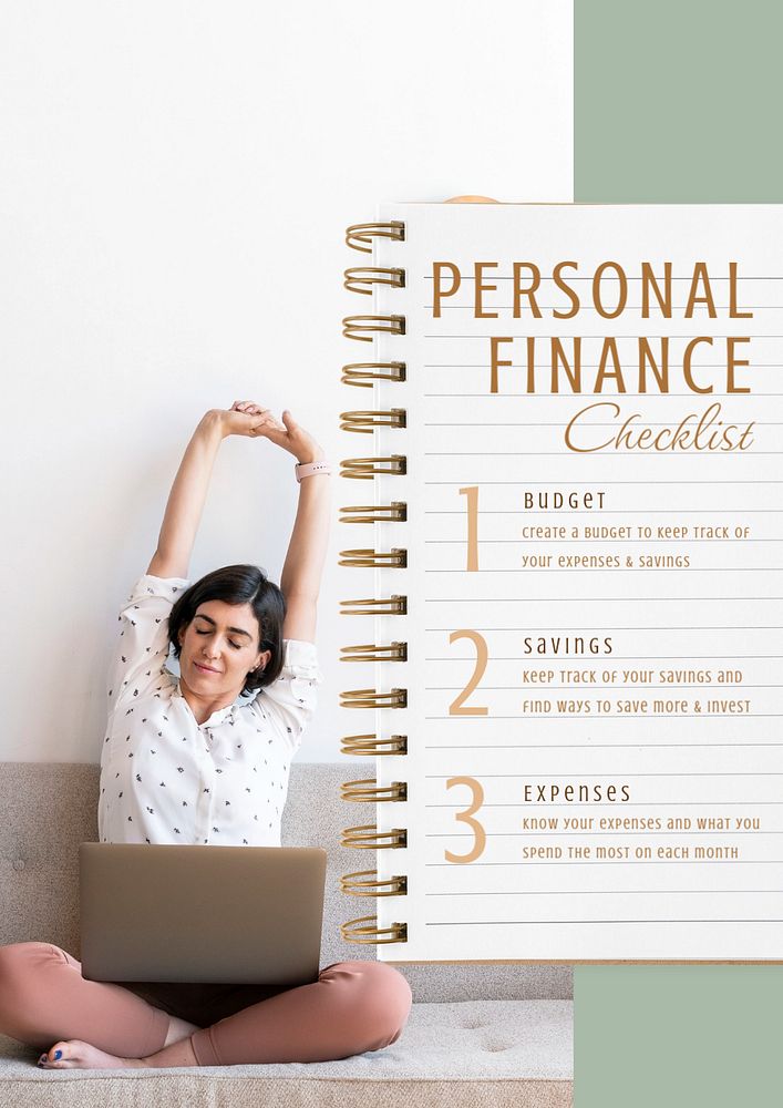 Personal finance checklist  poster template, editable text & design