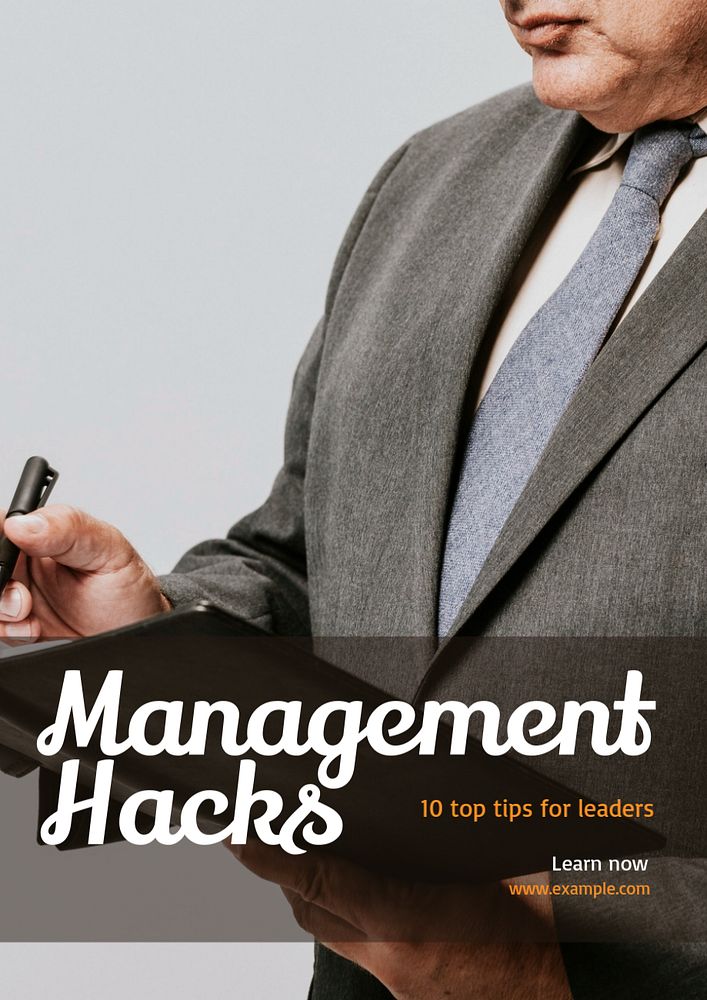 Management hacks  poster template, editable text & design