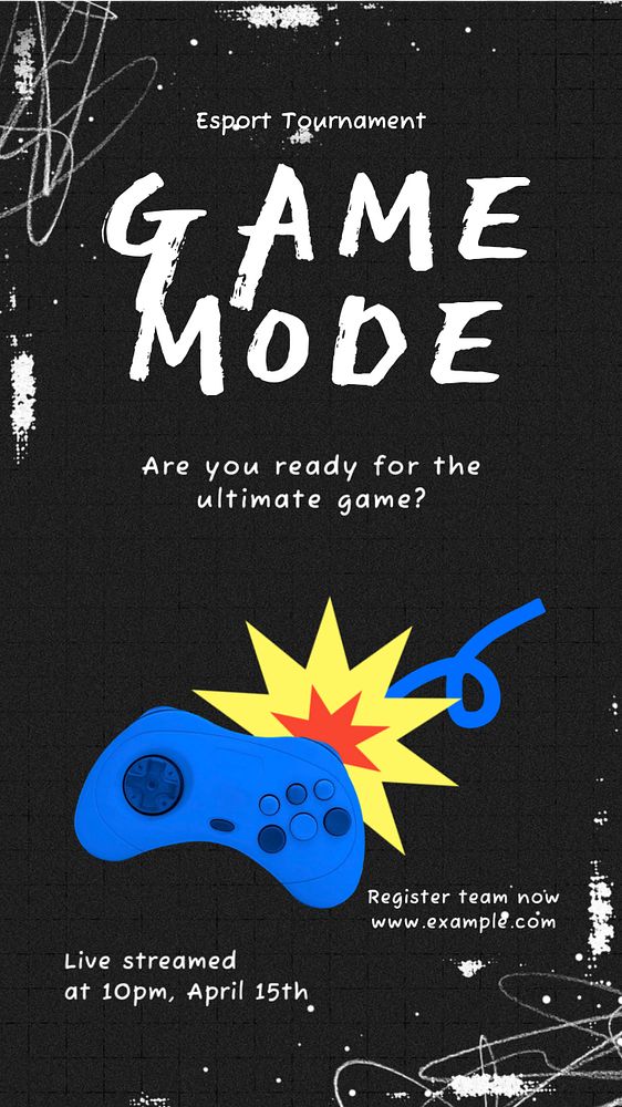 Game mode Instagram story template, editable text