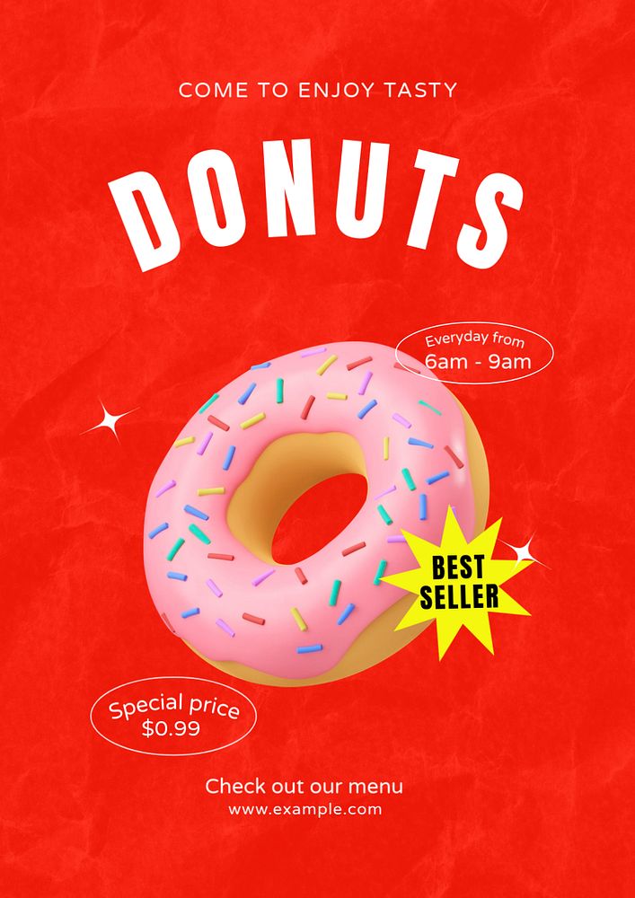 Donut shop poster template, editable text & design