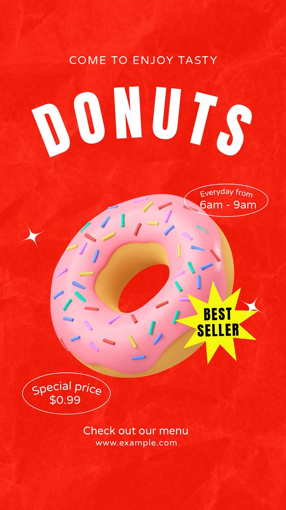 Donut shop Instagram story template, editable text