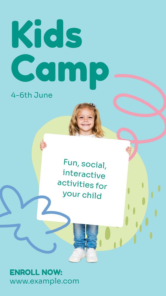 Kids camp Instagram story template, editable text