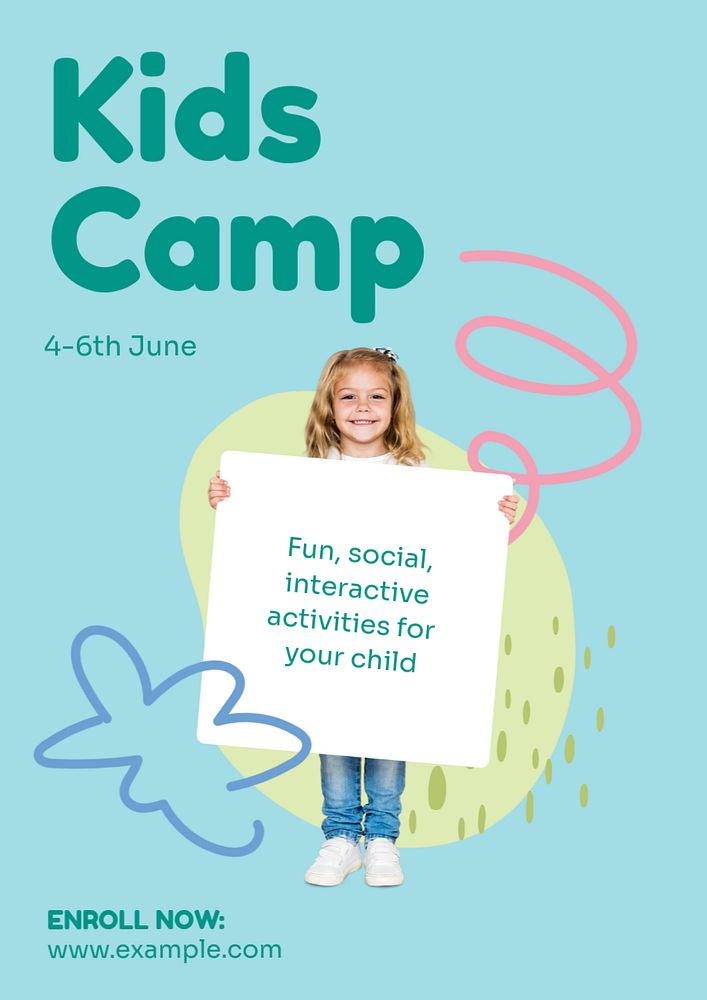 Kids camp poster template, editable text & design