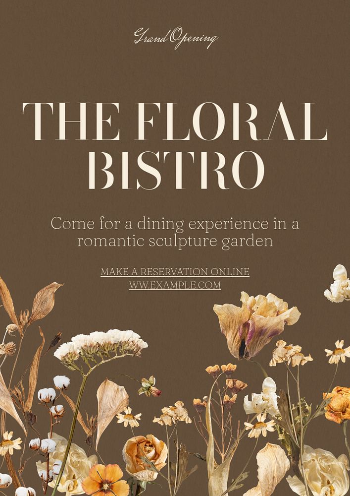 Floral bistro  poster template, editable text & design