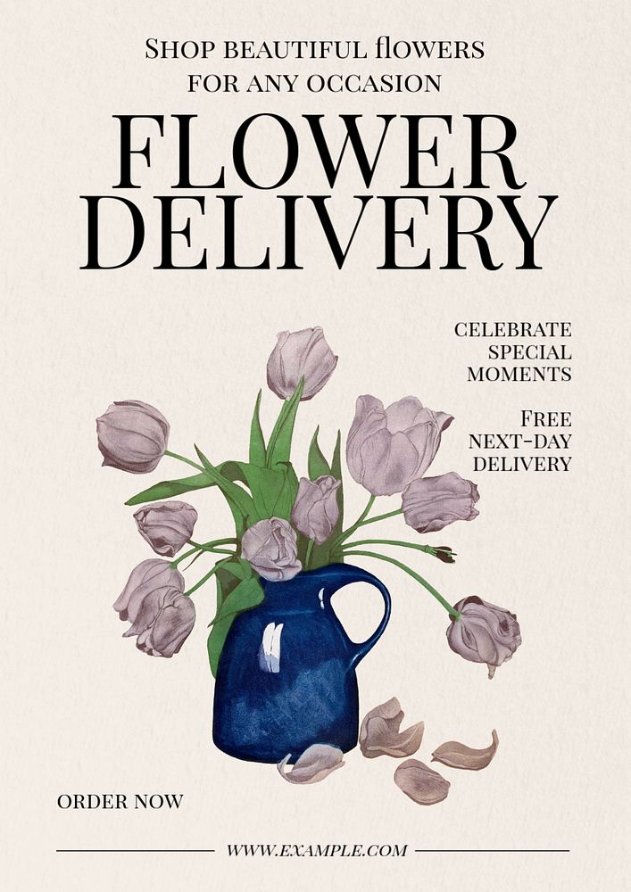 Flower delivery  poster template, editable text & design