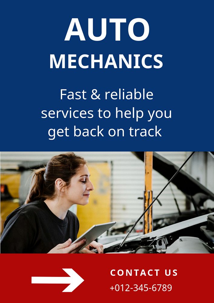 Auto mechanics poster template, editable text & design