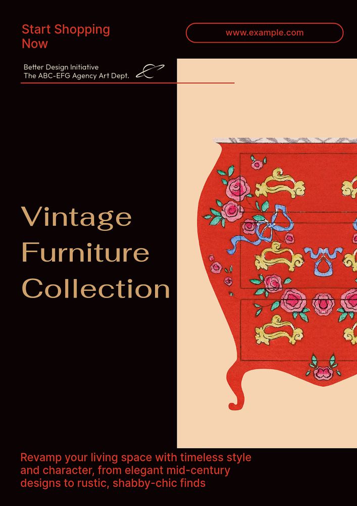 Vintage furniture collection  poster template, editable text & design