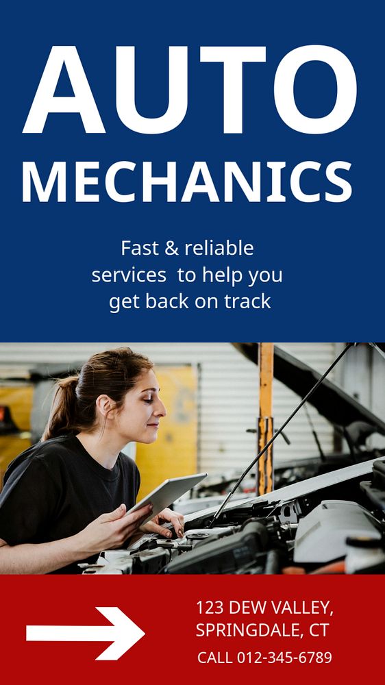 Auto mechanics Instagram story template, editable text