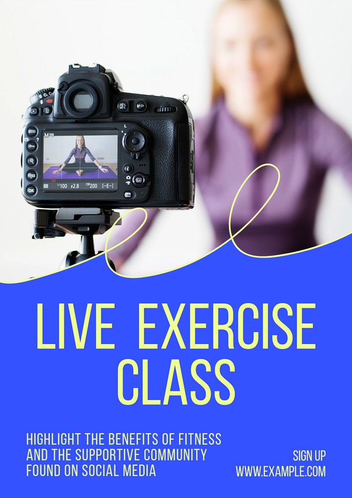 Live exercise class poster template, editable text & design