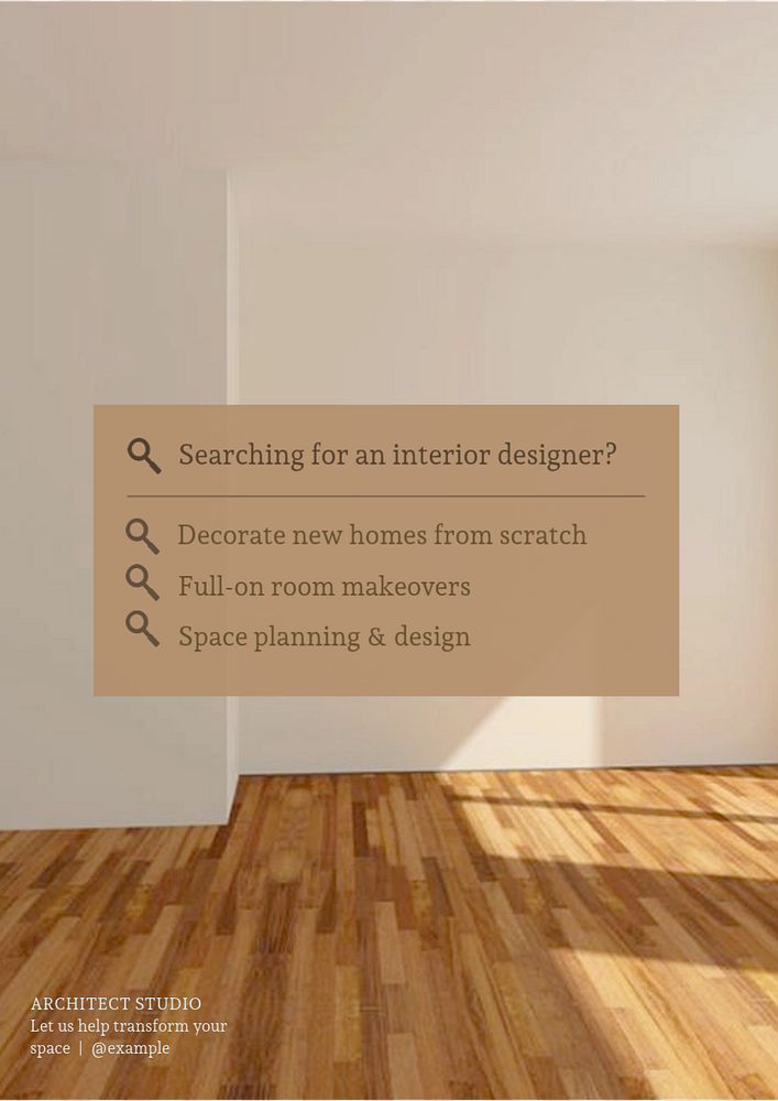 Interior design search  poster template, editable text & design