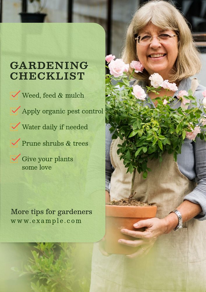 Gardening checklist  poster template, editable text & design